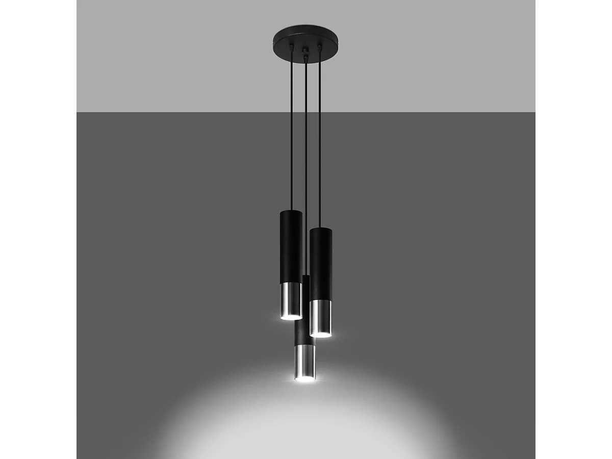 Lampy wiszące nowoczesny Zarpex, stal – 3 źródło światła 3000K – L.20 x H.90 cm – czarny/chrom 4752646