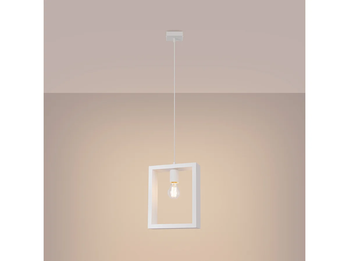 Lampy wiszące skandynawski Zodiara, stal/drewno - 1 źródło światła 3000K - L.24 x H.133 cm - biały 4752649 - obrazek 1