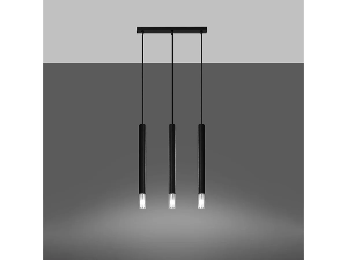 Lampy wiszące nowoczesny Eclim, stal/szkło - 3 źródło światła 3000K - L.45 x H.120 cm - czarny 4752659 - obrazek 1