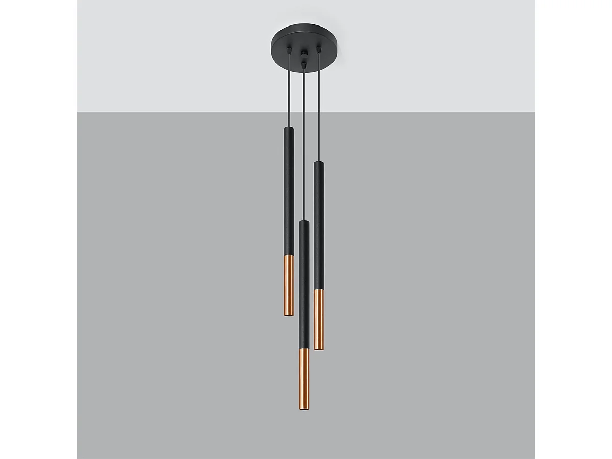 Lampy wiszące nowoczesny Flar, stal - 3 źródło światła 4000K - L.20 x H.90 cm - czarny/miedź 4752665 - obrazek 1