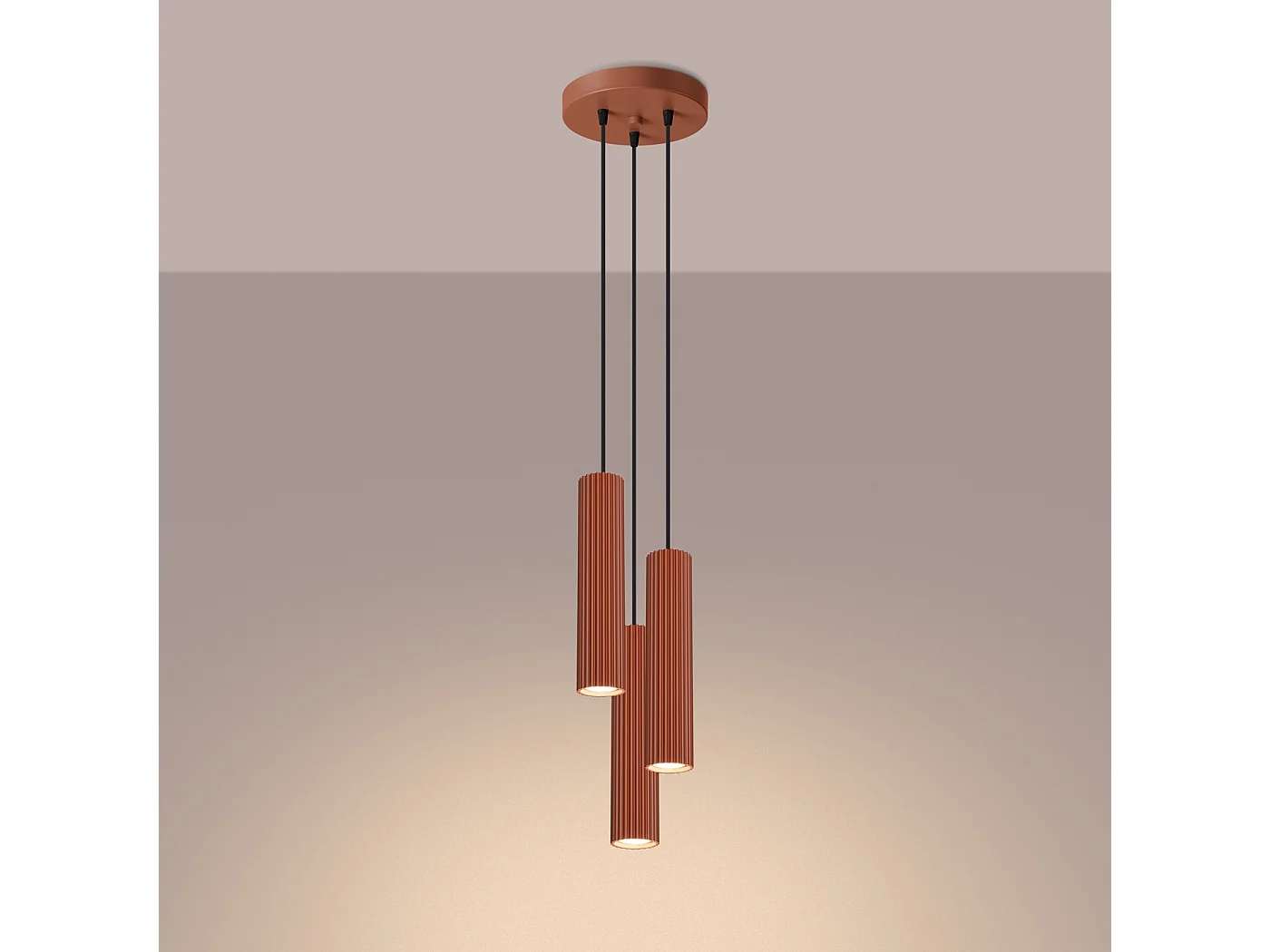 Lampa wisząca minimalistyczny Gloow, aluminium - 3 źródło światła 3000K - L.19.5 x H.108 cm - ochra czerwona 4752658 - obrazek 1