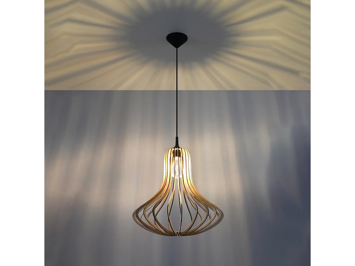 Lampy wiszące skandynawski Zenix, drewno - 1 źródło światła 3000K - L.41 x H.110 cm - naturalne drewno 4752667 - obrazek 1
