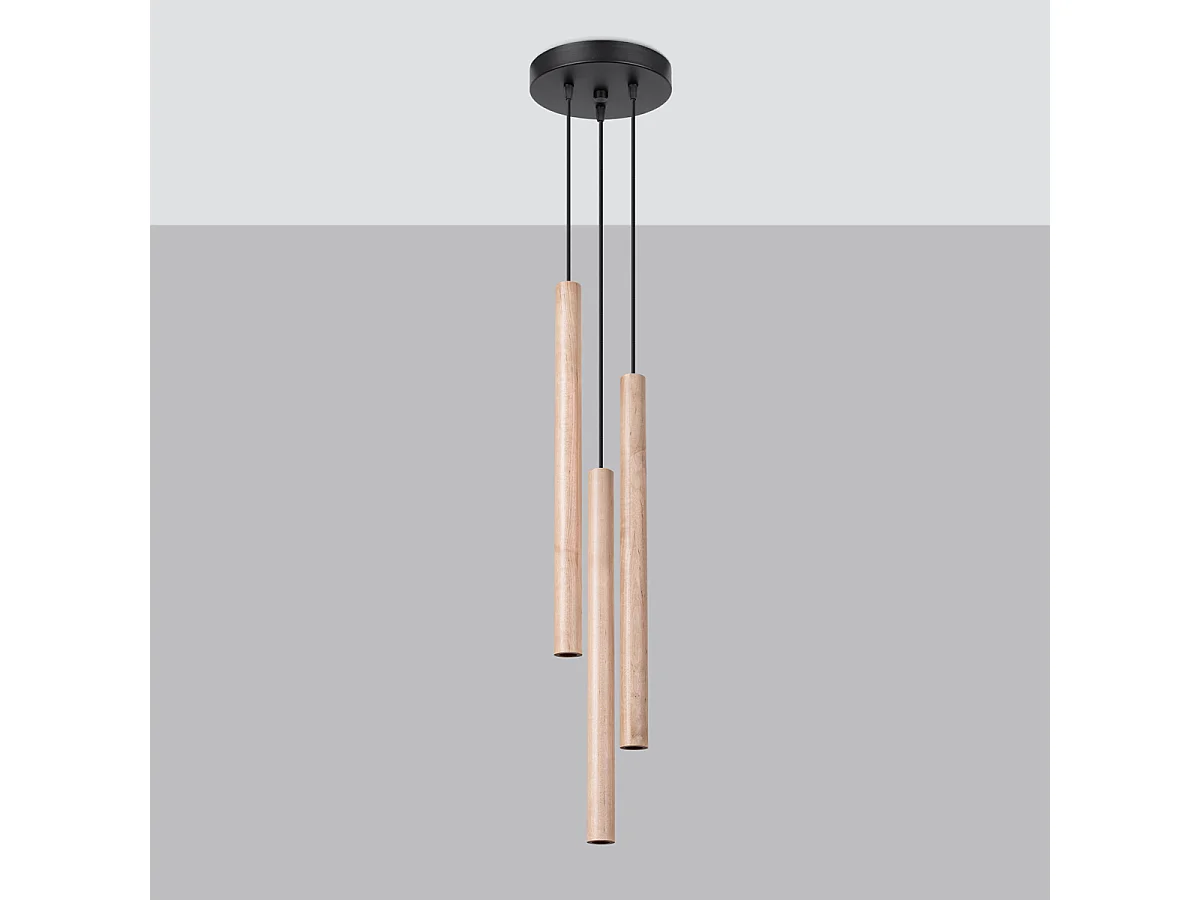 Lampy wiszące nowoczesny Brill, stal/drewno - 3 źródło światła 4000K - L.19.5 x H.115 cm - drewno 4752676 - obrazek 1