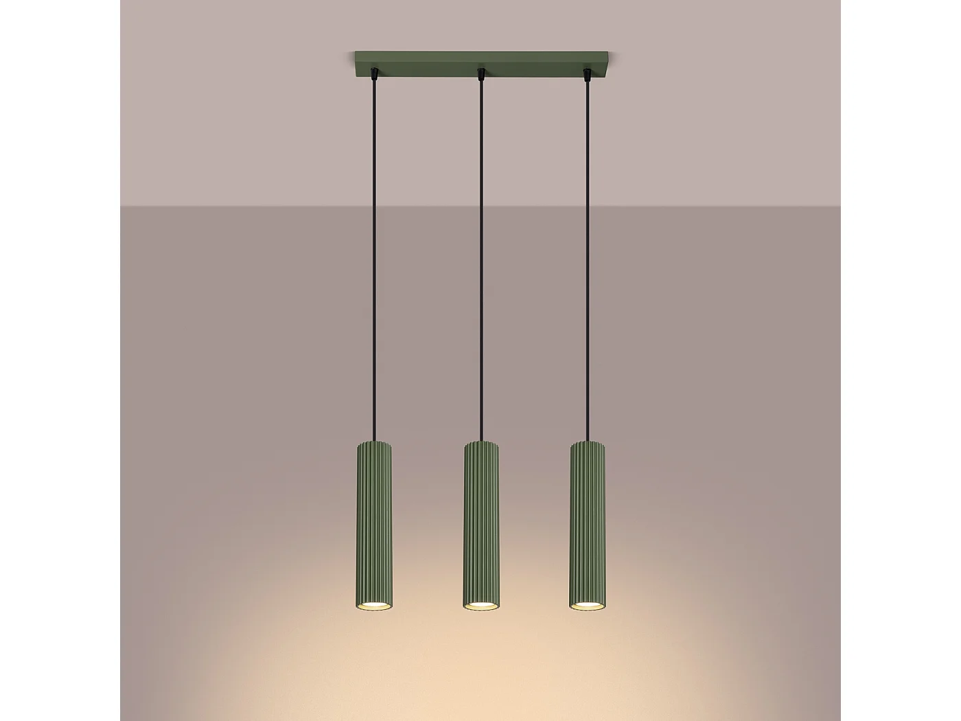 Lampa wisząca minimalistyczny Gloow, aluminium - 3 źródło światła 3000K - L.45 x H.98 cm - zielony oliwkowy 4752694 - obrazek 1