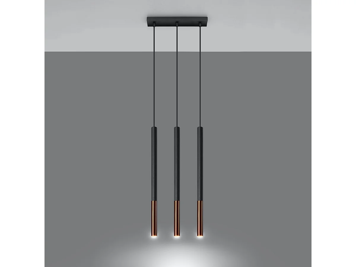 Lampy wiszące nowoczesny Flar, stal - 3 źródło światła 3000K - L.30 x H.90 cm - czarny/miedź 4752702 - obrazek 1