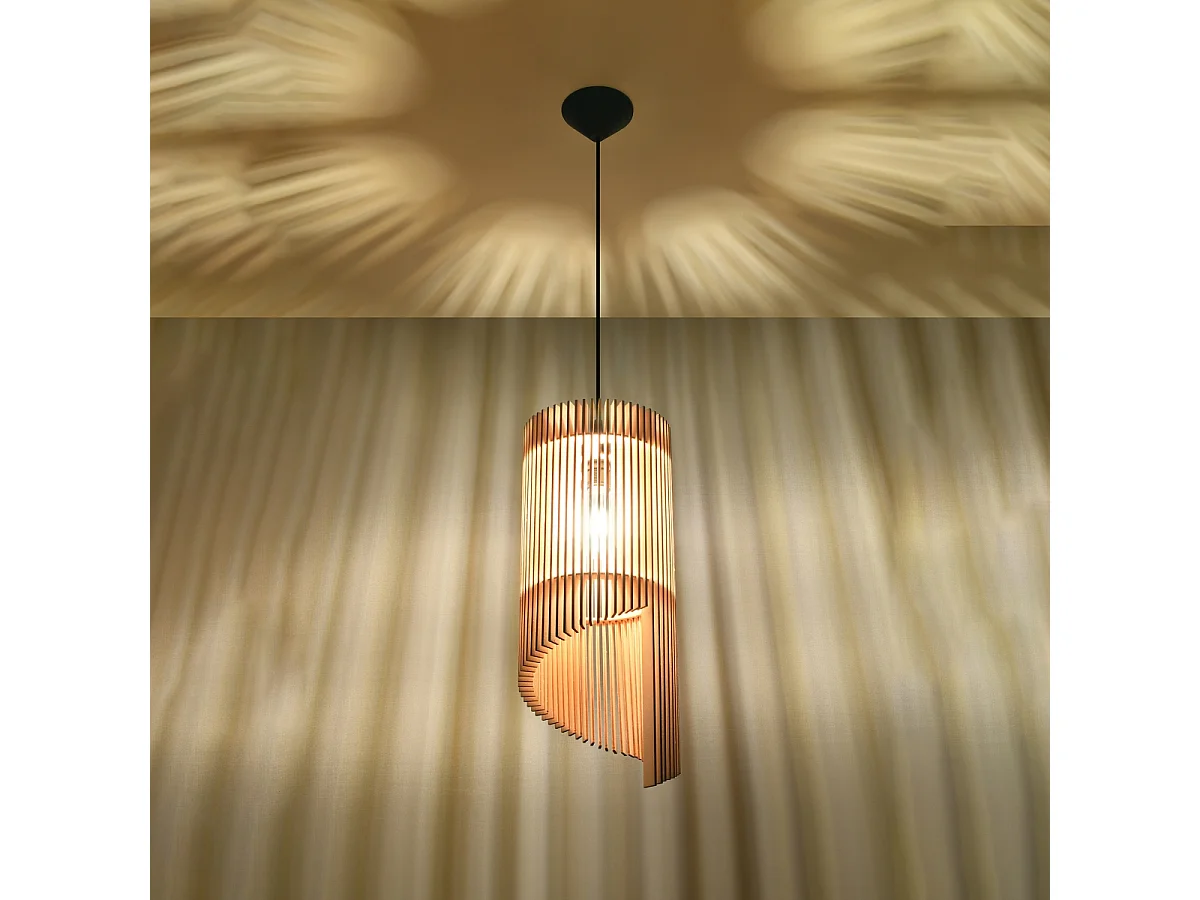 Lampy wiszące skandynawski Zenexia, drewno - 1 źródło światła 3000K - L.21 x H.120 cm - naturalne drewno 4752695 - obrazek 1