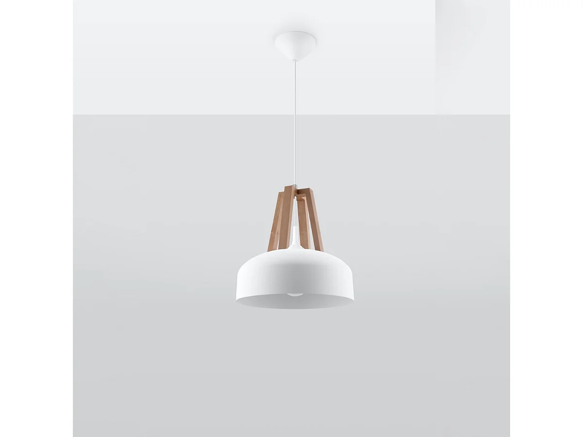 Lampy wiszące nowoczesny Solivo, stal/drewno - 1 źródło światła 4000K - L.30 x H.85 cm - biały/naturalne drewno 4752706 - obrazek 1