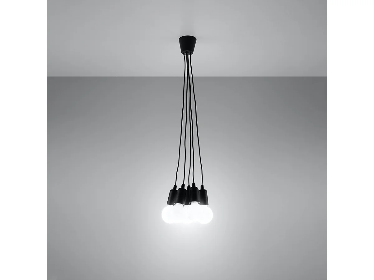 Lampy wiszące nowoczesny Astis, PVC - 5 źródło światła 3000K - L.25 x H.90 cm - czarny 4752709 - obrazek 1