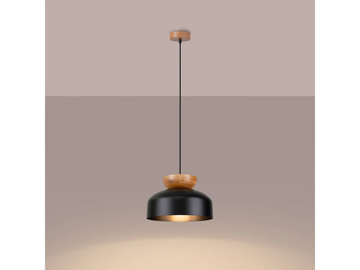Lampy wiszące skandynawski Zeleron, drewno/stal - 1 źródło światła 3000K - L.29.5 x H.130 cm - czarny/naturalne drewno 4752713 - obrazek 1