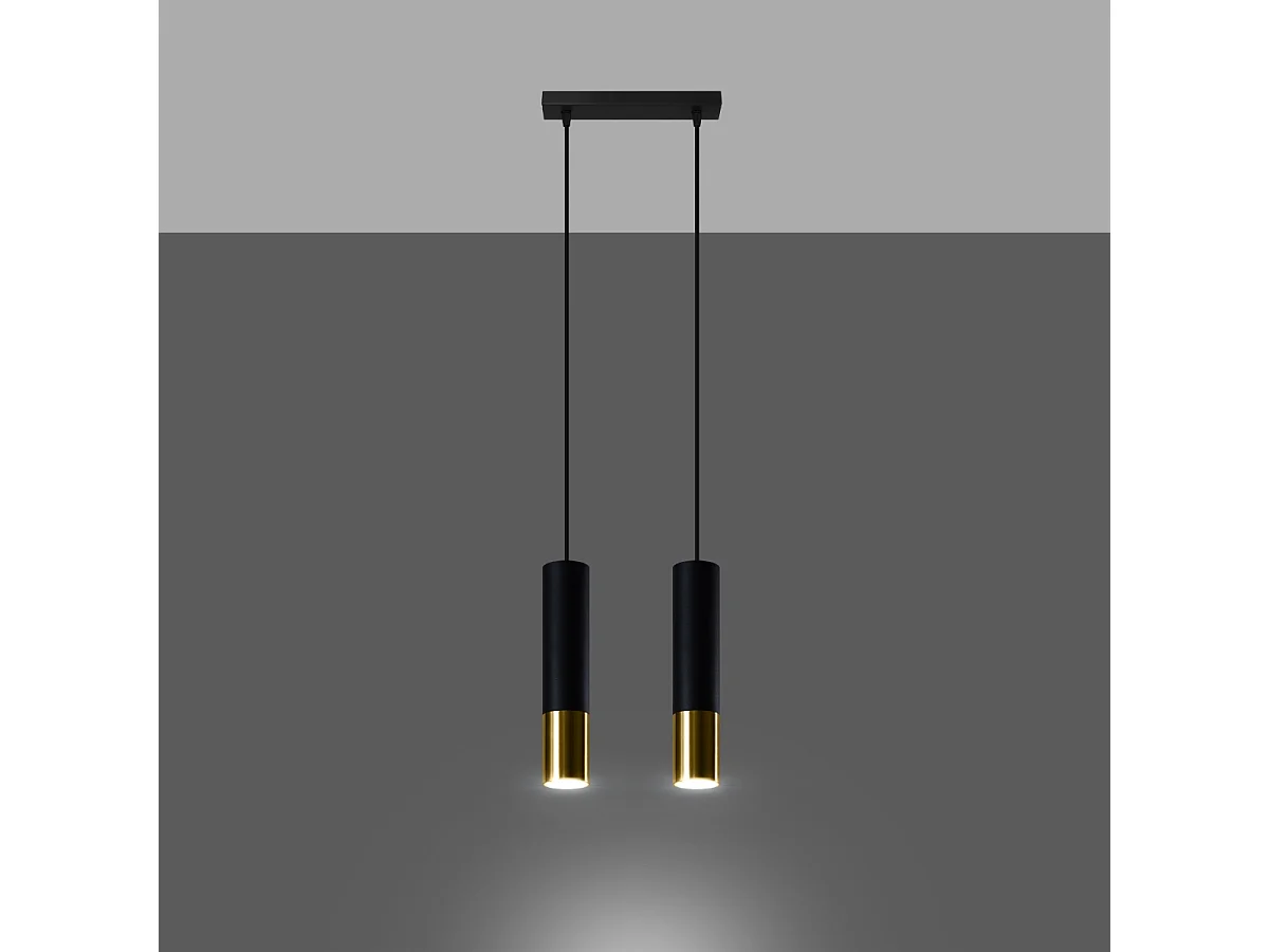 Lampy wiszące nowoczesny Zarpex, stal - 2 źródło światła 3000K - L.30 x H.90 cm - czarny/złoty 4752733 - obrazek 1