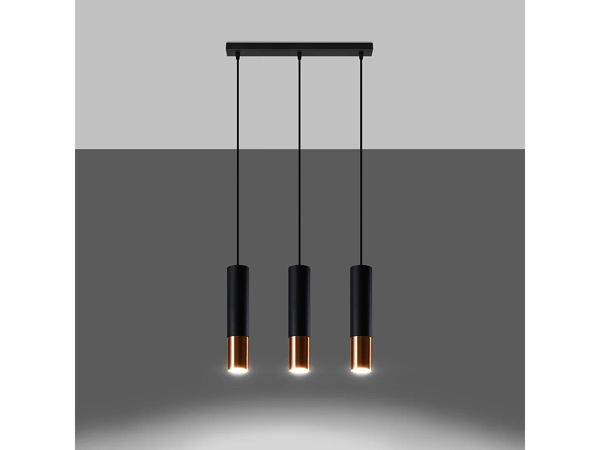 Lampy wiszące nowoczesny Zarpex, stal - 3 źródło światła 3000K - L.45 x H.90 cm - czarny/miedź 4752738 - obrazek 1