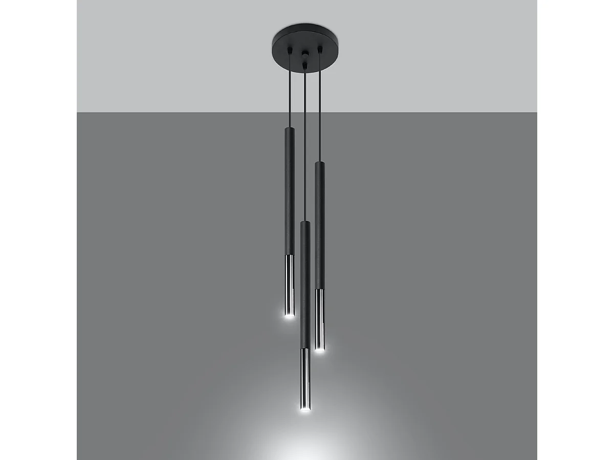 Lampy wiszące nowoczesny Flar, stal - 3 źródło światła 3000K - L.20 x H.90 cm - czarny/chrom 4752740 - obrazek 1