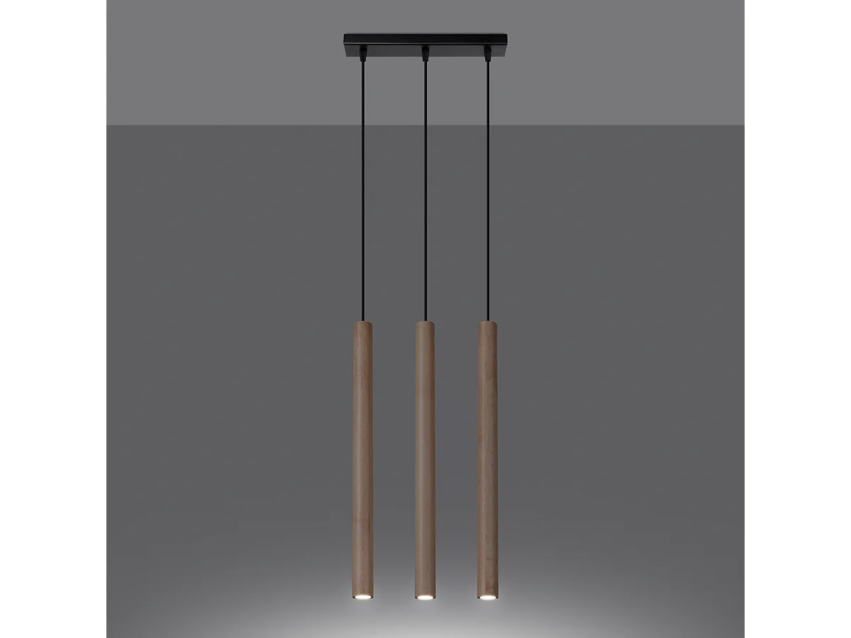 Lampy wiszące nowoczesny Brill, stal/drewno - 3 źródło światła 3000K - L.30 x H.110 cm - drewno 4752747 - obrazek 1