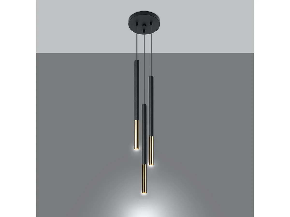 Lampy wiszące nowoczesny Flar, stal - 3 źródło światła 3000K - L.20 x H.90 cm - czarny/złoty 4752751 - obrazek 1