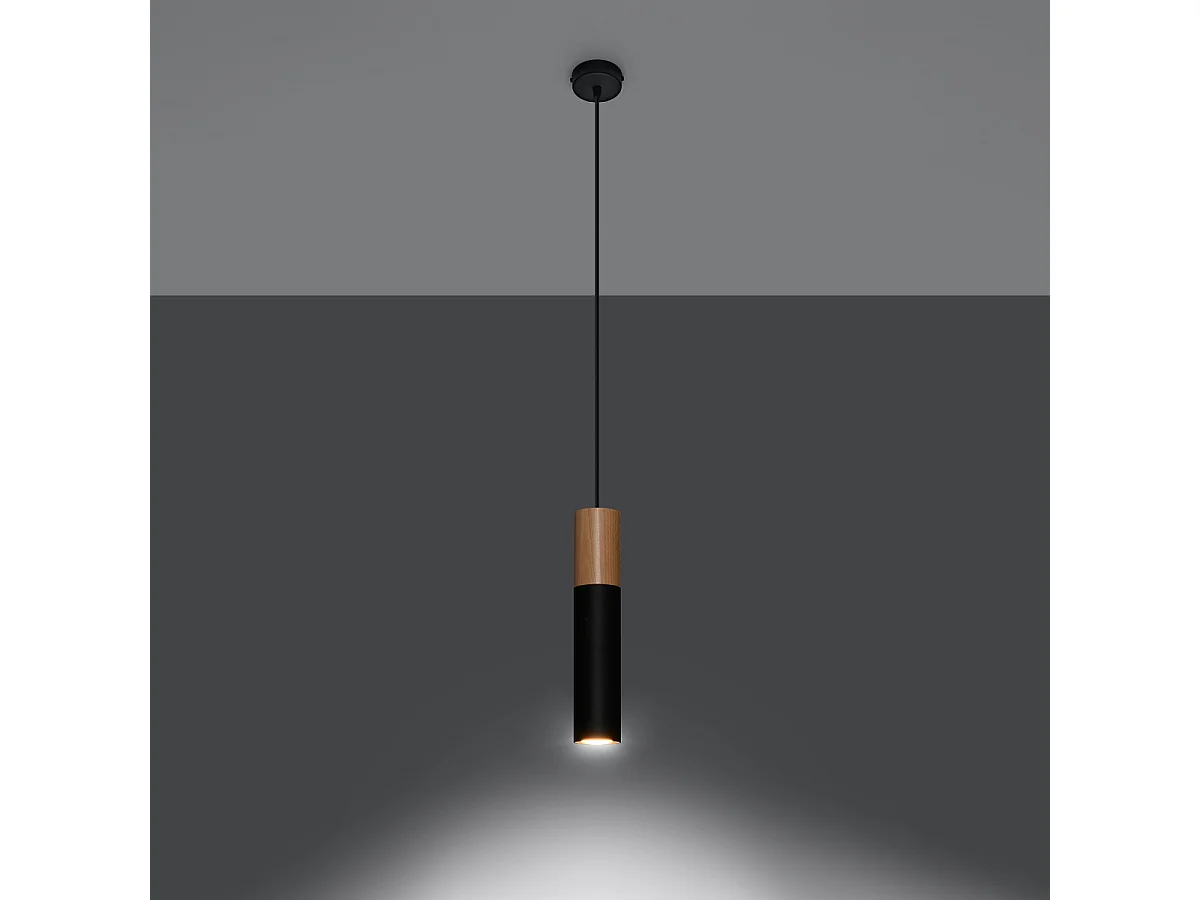 Lampy wiszące nowoczesny Poblano, stal/drewno - 1 źródło światła 3000K - L.8 x H.105 cm - naturalne drewno/czarny 4752755 - obrazek 1