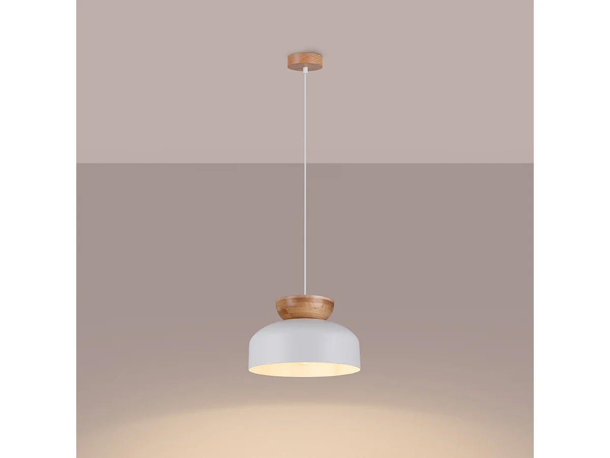 Lampy wiszące skandynawski Zeleron, drewno/stal - 1 źródło światła 3000K - L.29.5 x H.130 cm - biały/naturalne drewno 4752764 - obrazek 1