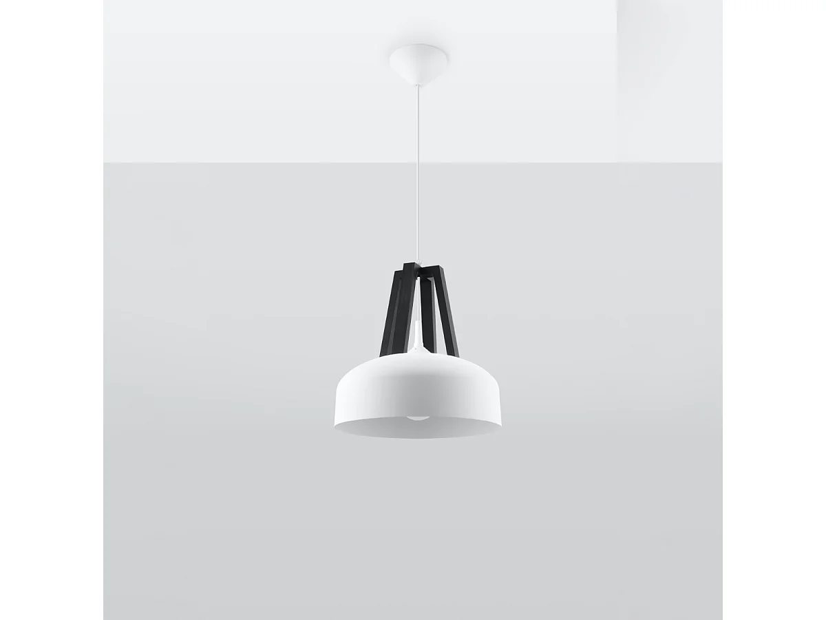 Lampy wiszące nowoczesny Solivo, stal/drewno - 1 źródło światła 4000K - L.30 x H.85 cm - biały/czarny 4752770 - obrazek 1