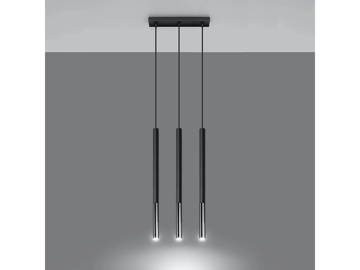 Lampy wiszące nowoczesny Flar, stal – 3 źródło światła 3000K – L.30 x H.90 cm – czarny/chrom 4752775