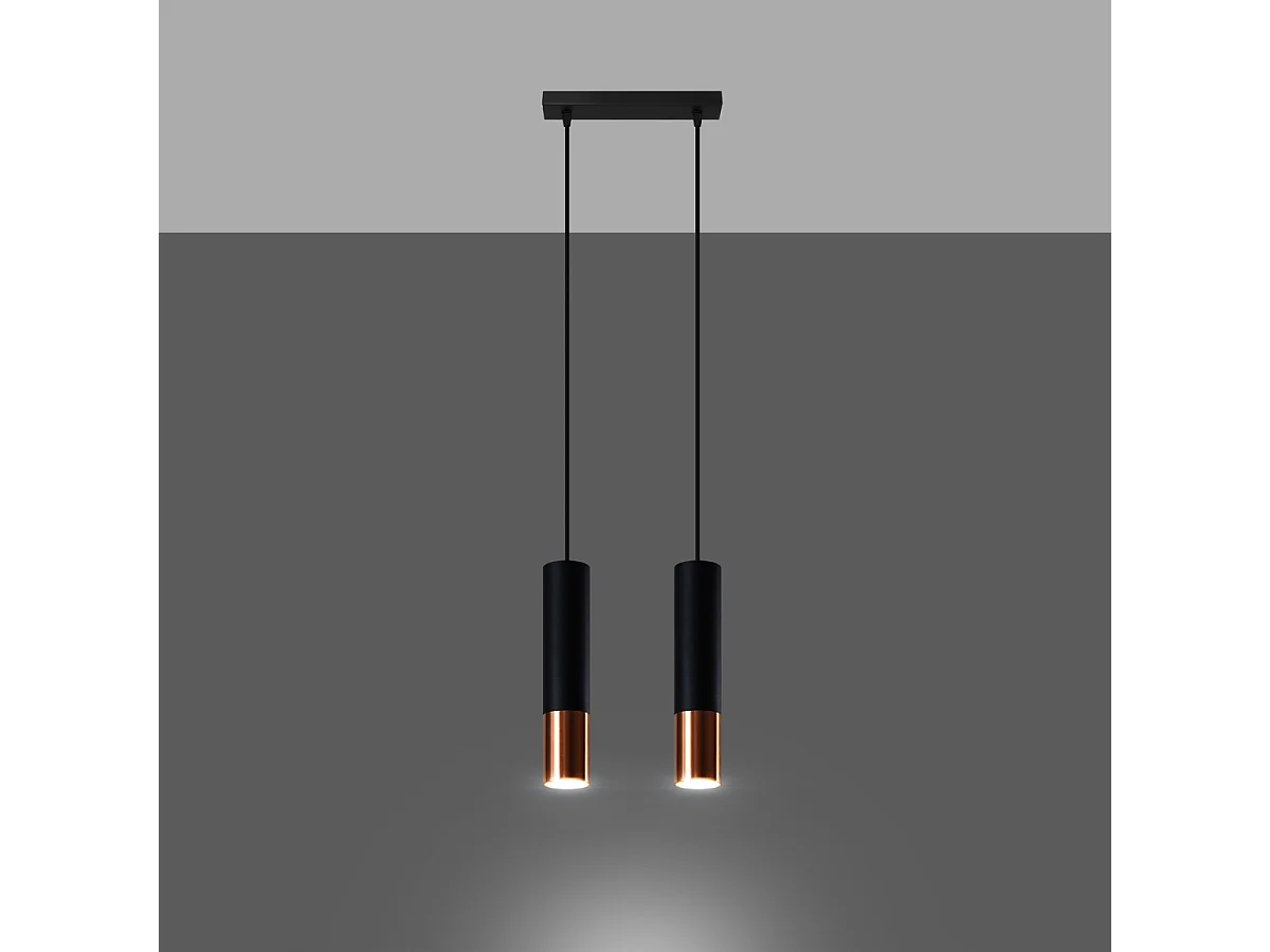 Lampy wiszące nowoczesny Zarpex, stal - 2 źródło światła 3000K - L.30 x H.90 cm - czarny/miedź 4752797 - obrazek 1