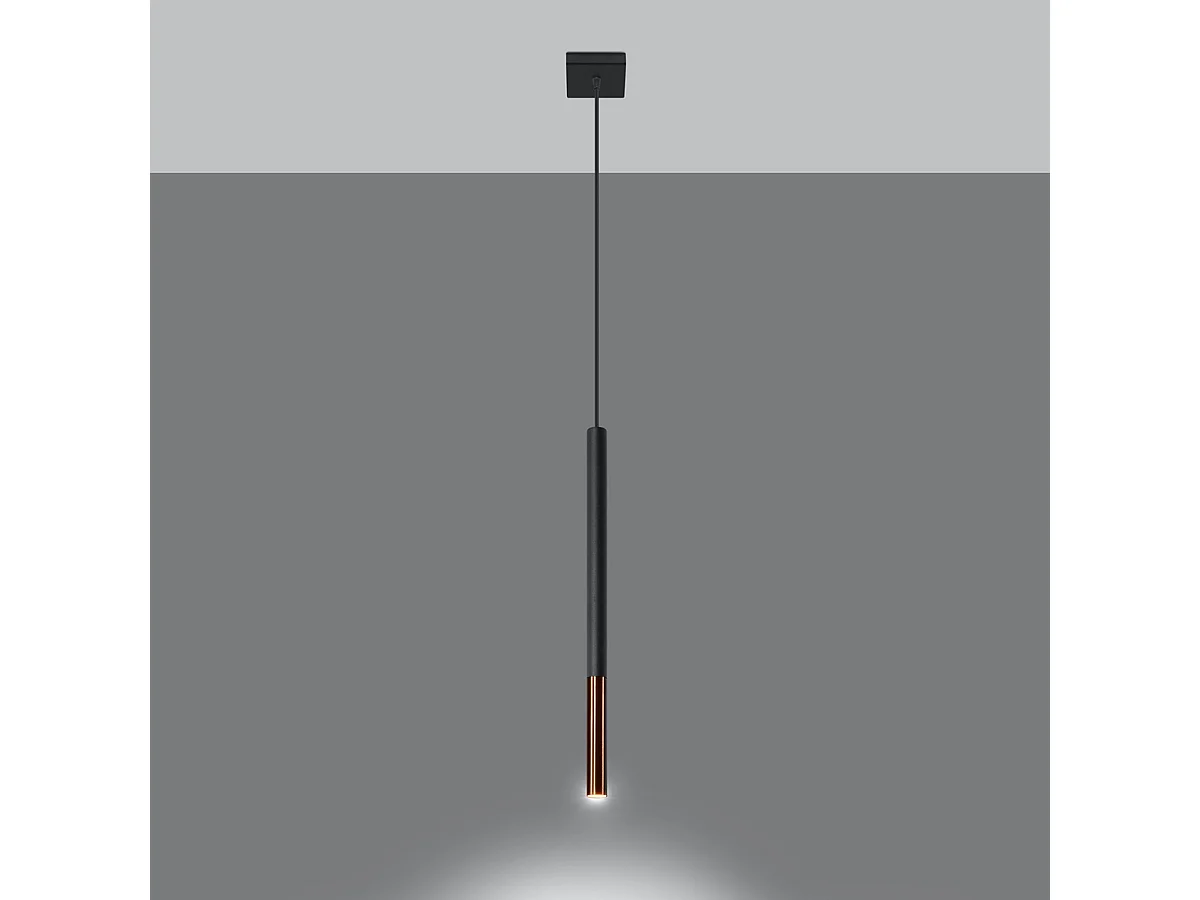 Lampy wiszące nowoczesny Flar, stal - 1 źródło światła 3000K - L.8 x H.100 cm - czarny/miedź 4752835 - obrazek 1