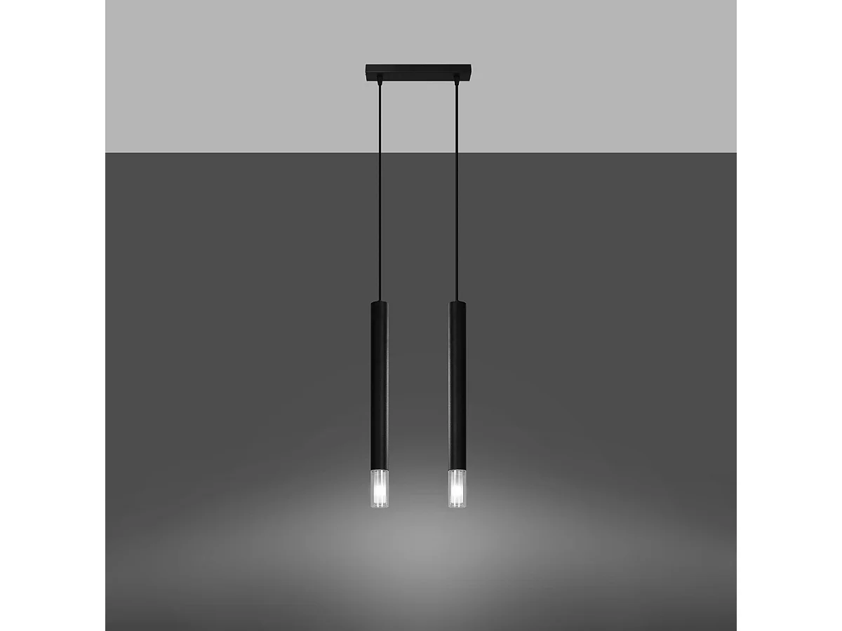 Lampy wiszące nowoczesny Eclim, stal/szkło - 2 źródło światła 3000K - L.30 x H.120 cm - czarny 4752845 - obrazek 1