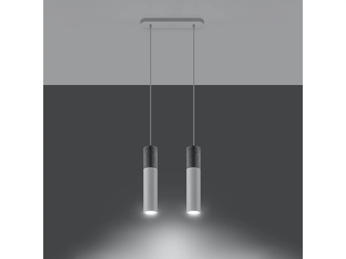 Lampy wiszące nowoczesny Lume, stal/beton - 2 źródło światła 3000K - L.30 x H.90 cm - biały/szary 4752850 - obrazek 1