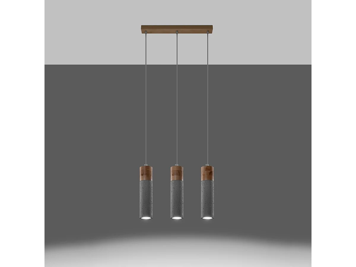 Lampy wiszące industrialny Avier, beton - 3 źródło światła 3000K - L.45 x H.120 cm - szary/naturalne drewno 4752863 - obrazek 1