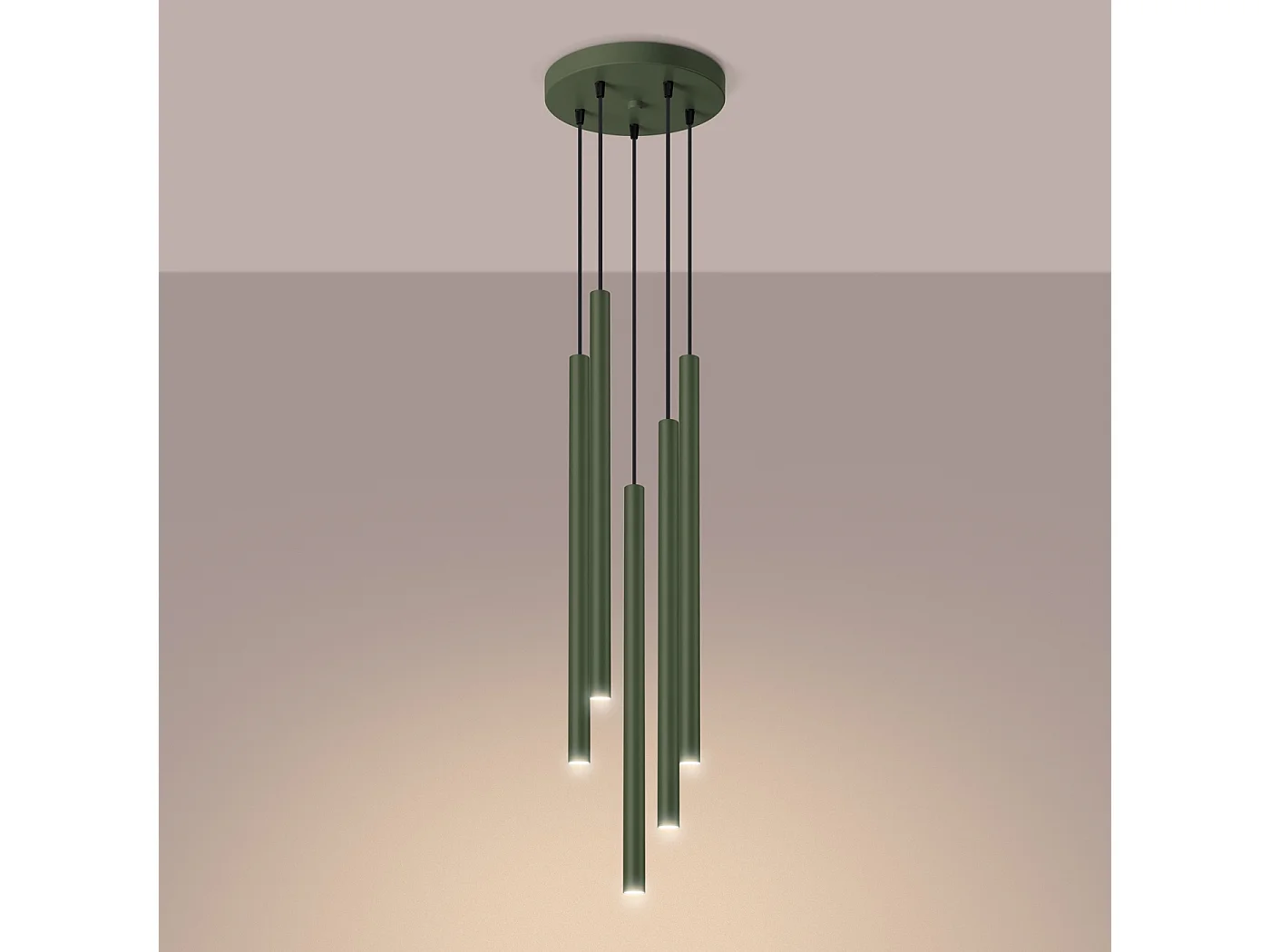 Lampa wisząca nowoczesny Brill, stal - 5 źródło światła 3000K - L.25 x H.104 cm - zielony oliwkowy 4752870 - obrazek 1