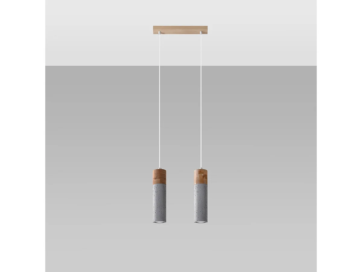 Lampy wiszące industrialny Avier, betoNie dotyczyrewno - 2 źródło światła 4000K - L.30 x H.120 cm - szary/naturalne drewno 4752882 - obrazek 1