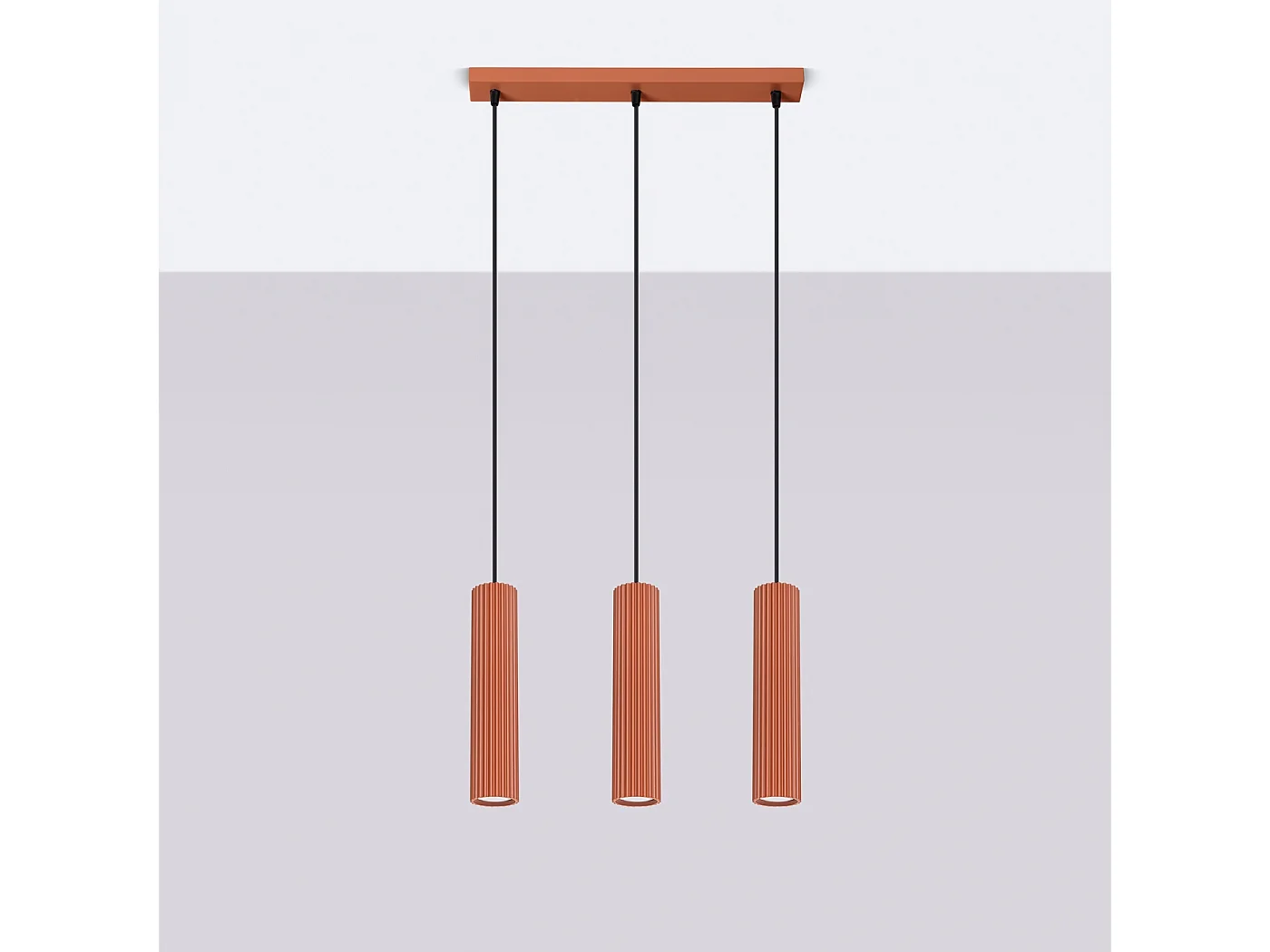 Lampa wisząca minimalistyczny Gloow, aluminium - 3 źródło światła 4000K - L.45 x H.98 cm - ochra czerwona 4752887 - obrazek 1