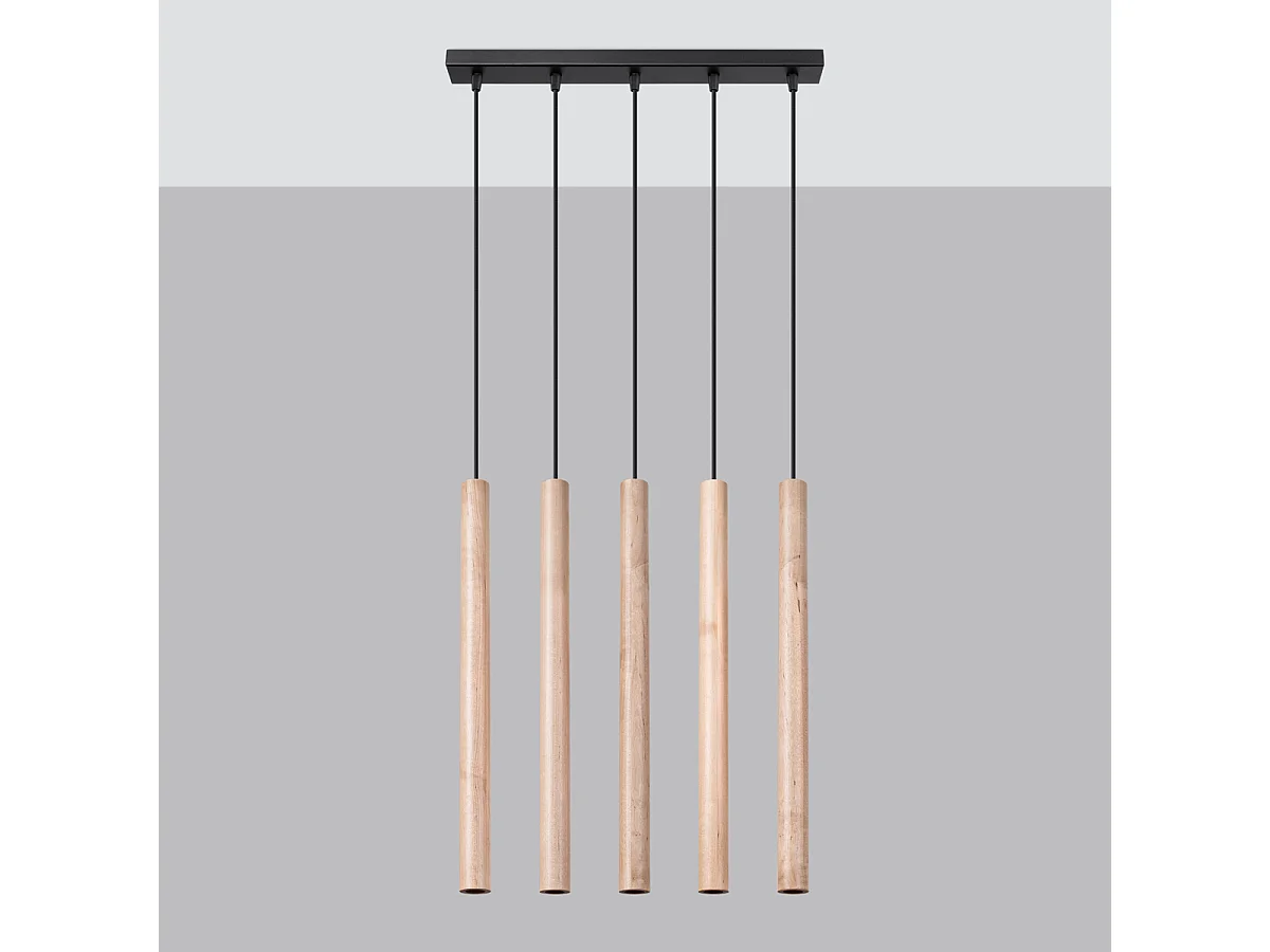 Lampy wiszące nowoczesny Brill, stal/drewno - 5 źródło światła 4000K - L.45 x H.100 cm - drewno 4752891 - obrazek 1