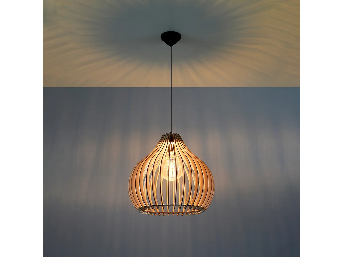 Lampy wiszące skandynawski Novidera, drewno - 1 źródło światła 3000K - L.40 x H.110 cm - naturalne drewno 4752893 - obrazek 1