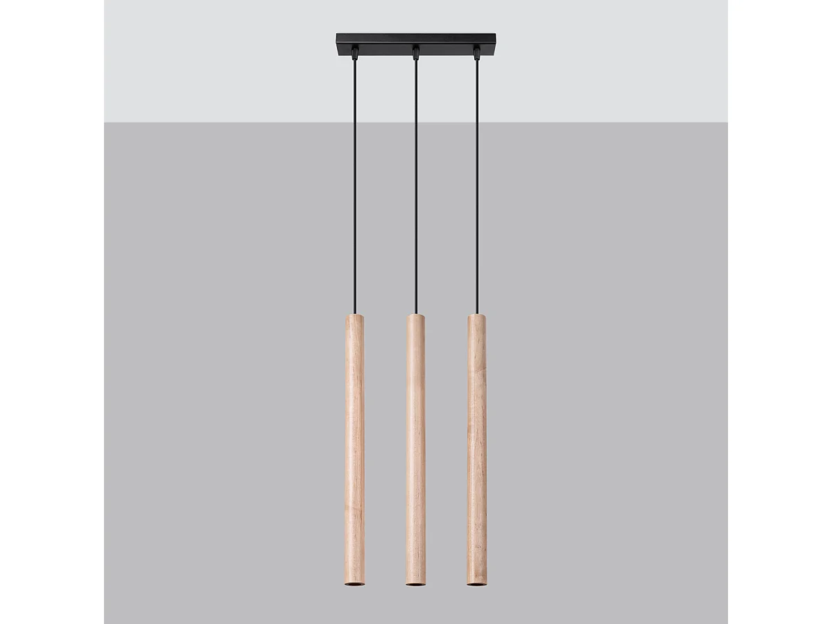 Lampy wiszące nowoczesny Brill, stal/drewno - 3 źródło światła 4000K - L.30 x H.110 cm - drewno 4752895 - obrazek 1