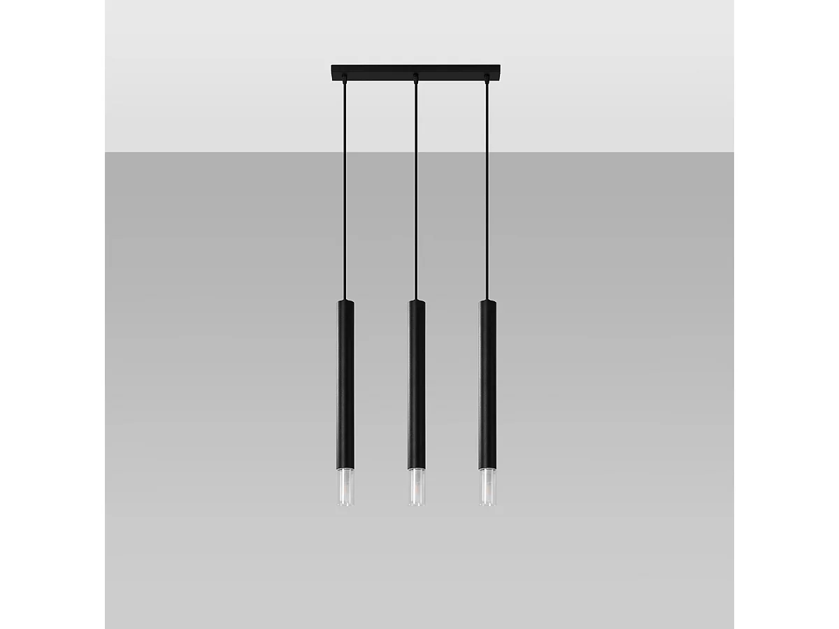Lampy wiszące nowoczesny Eclim, stal/szkło - 3 źródło światła 4000K - L.45 x H.120 cm - czarny 4752933 - obrazek 1