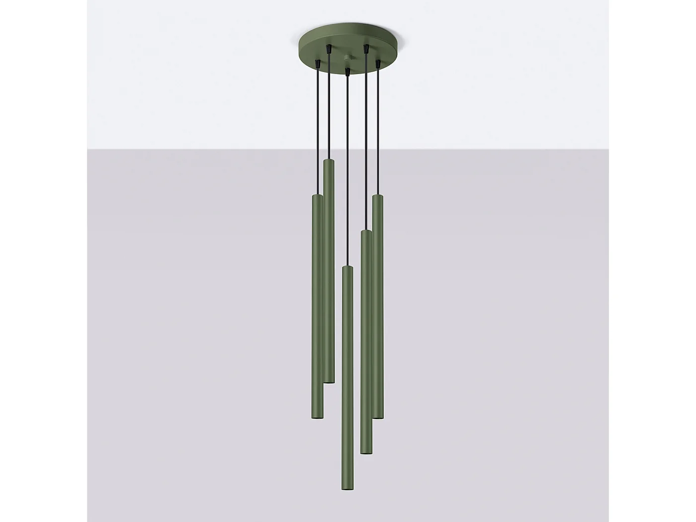 Lampa wisząca nowoczesny Brill, stal - 5 źródło światła 4000K - L.25 x H.104 cm - zielony oliwkowy 4752936 - obrazek 1