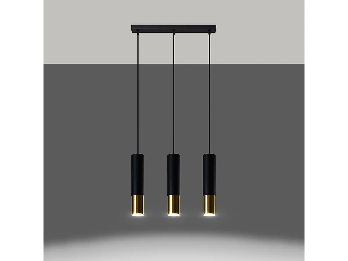 Lampy wiszące nowoczesny Zarpex, stal - 3 źródło światła 3000K - L.45 x H.90 cm - czarny/złoty 4752963 - obrazek 1