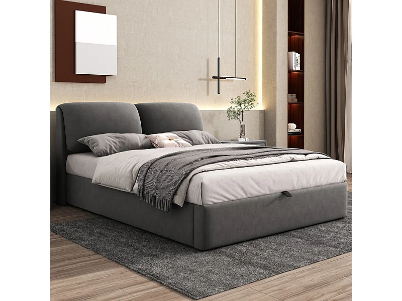 Łóżko tapicerowane 140x190cm - z trzema szufladami - stelaż na listwach - welur - szary (materac nie jest w zestawie) 3980049 - obrazek 1