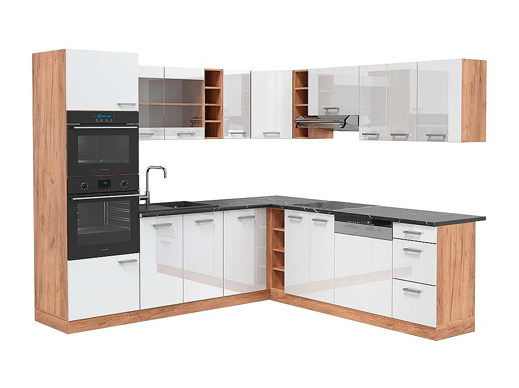 Kuchnia narożna biały wysoki połysk/dąb goldkraft 247x60x81.6 r-line 4779230 - obrazek 1