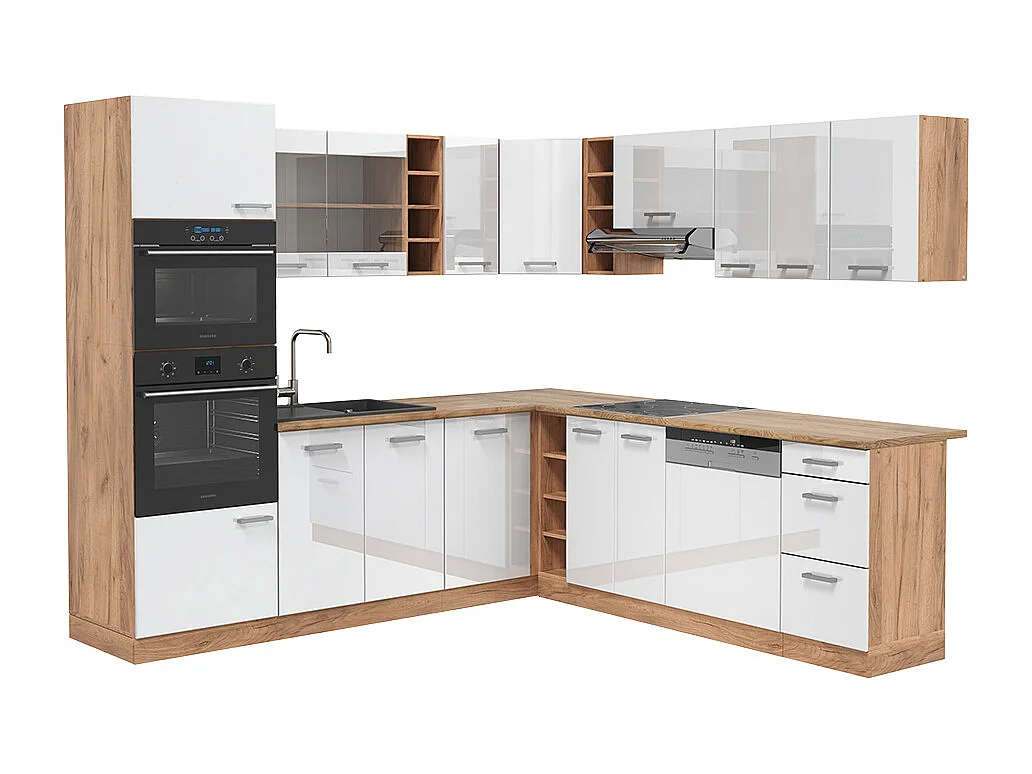 Kuchnia narożna biały wysoki połysk/dąb goldkraft 247x60x81.6 r-line 4779268 - obrazek 1