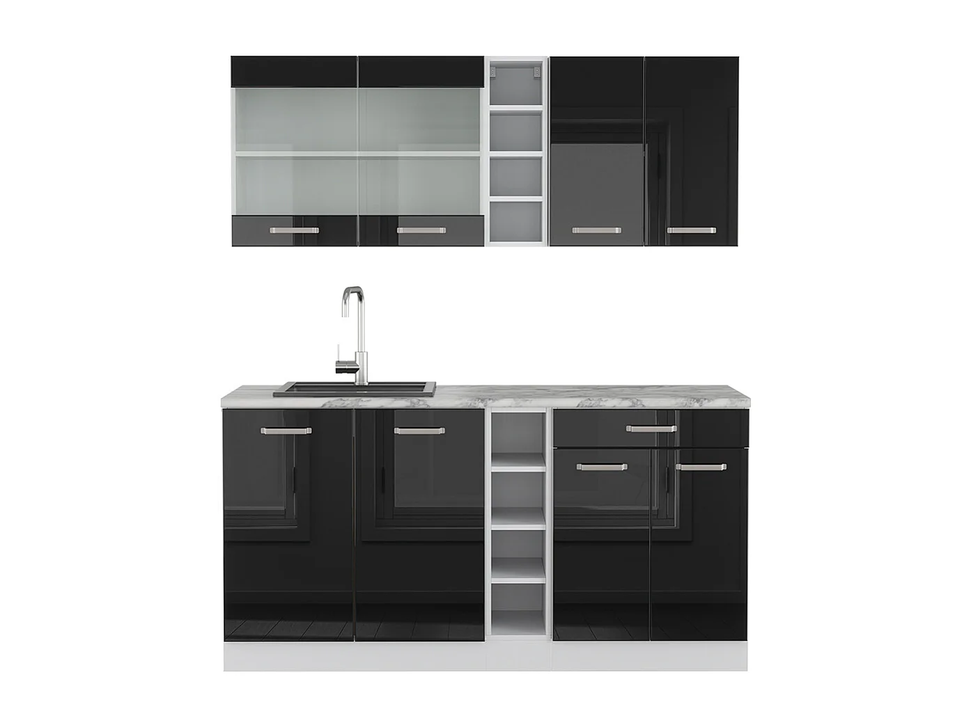Kuchnia pojedyncza czarny wysoki połysk/biały 160x60x81.6 r-line 4779664 - obrazek 1