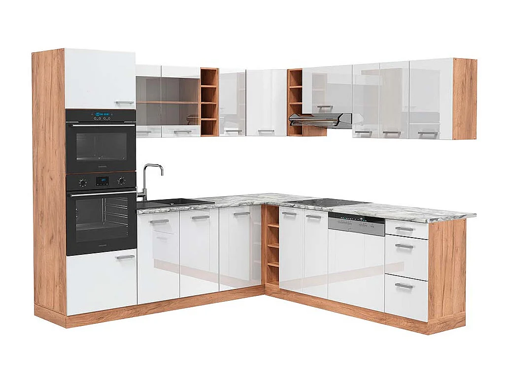 Kuchnia narożna biały wysoki połysk/dąb goldkraft 247x60x81.6 r-line 4781269 - obrazek 1
