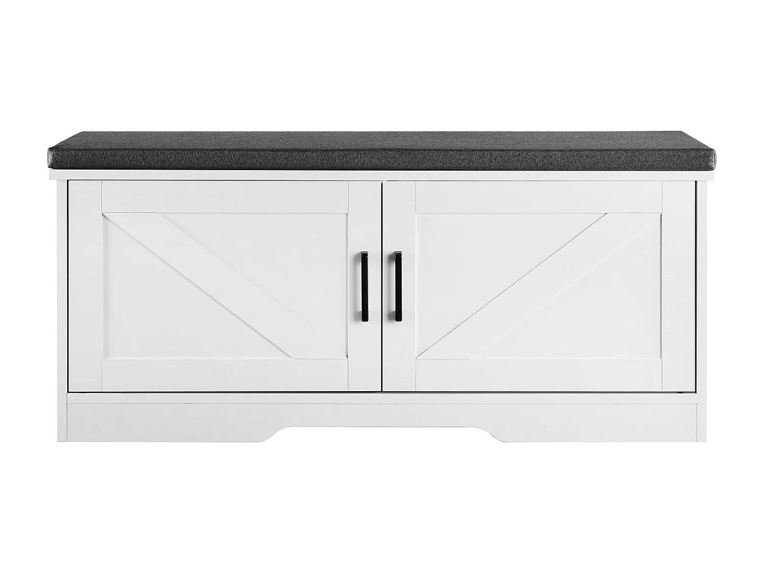 Ławka do Przechowywania SucceBuy na Buty, 100 x 35,5 x 46 cm, Ławka Wejściowa z Pofalowaną Poduszką Siedziska, 2 Drzwi Stodolne i Regulowana Półka na Wysokość 4807830 - obrazek 1