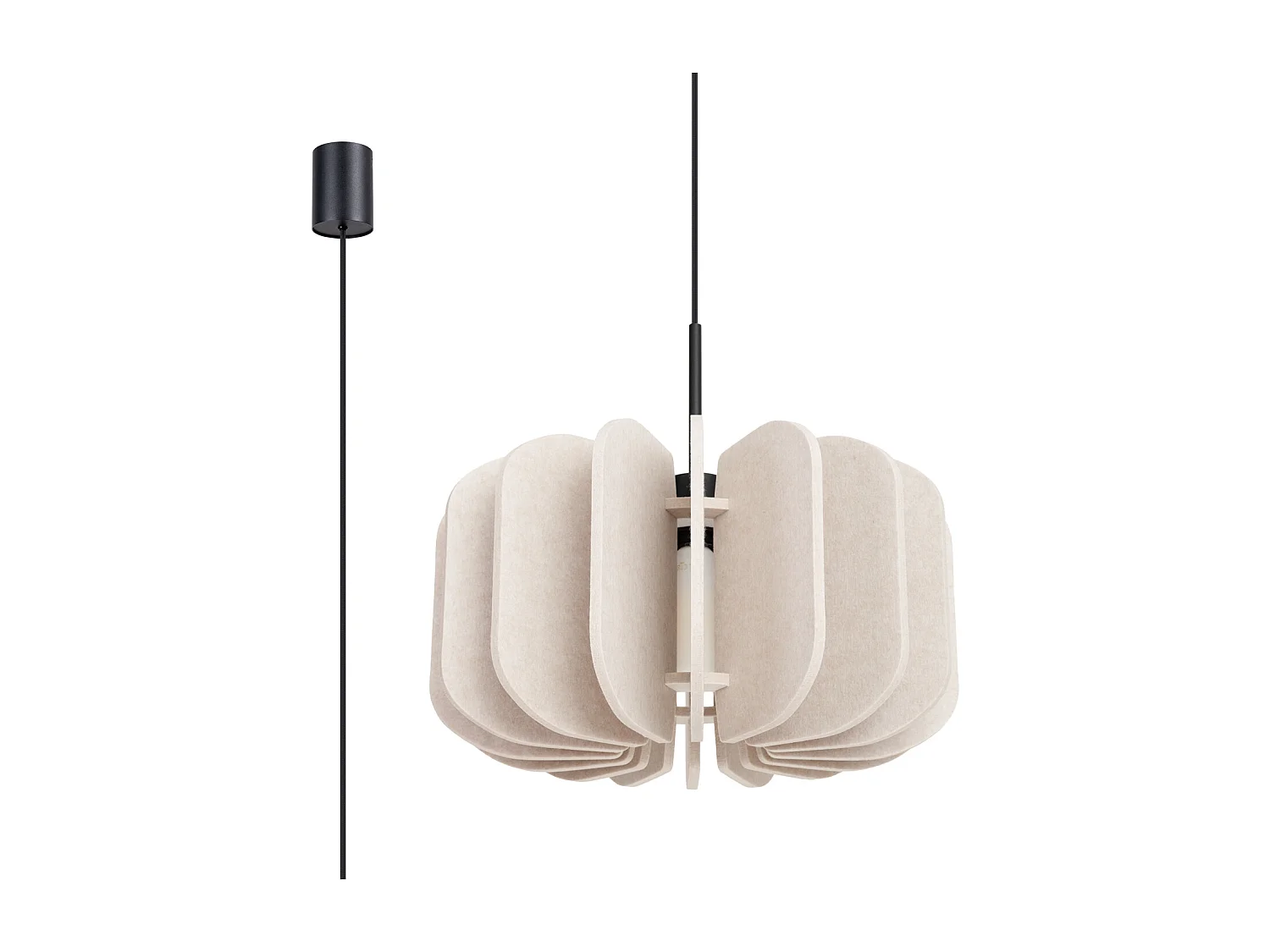 Lampa wisząca nowoczesny Mula, filc/stal - 1 źródło - L.45 x H.146 cm - beżowy/czarny 4810083 - obrazek 1