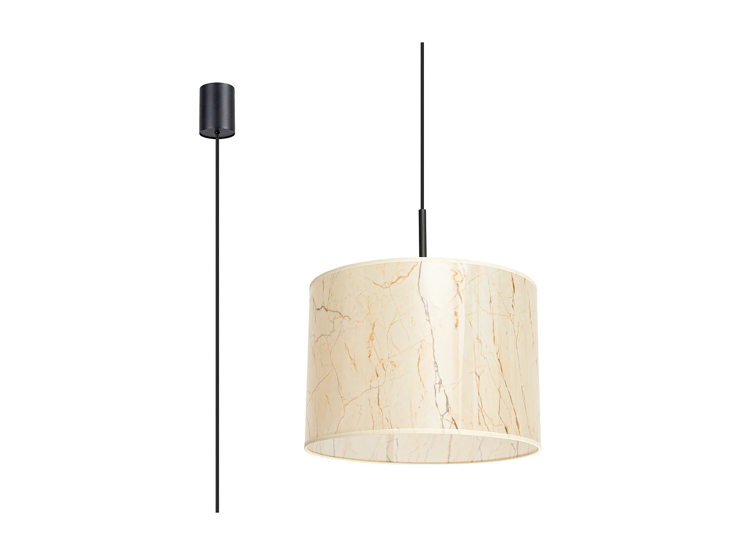 Lampa wisząca minimalistyczny Nevia, PVC - 1 źródło - L.40 x H.137 cm - beżowy marmur/czarny 4810093 - obrazek 1