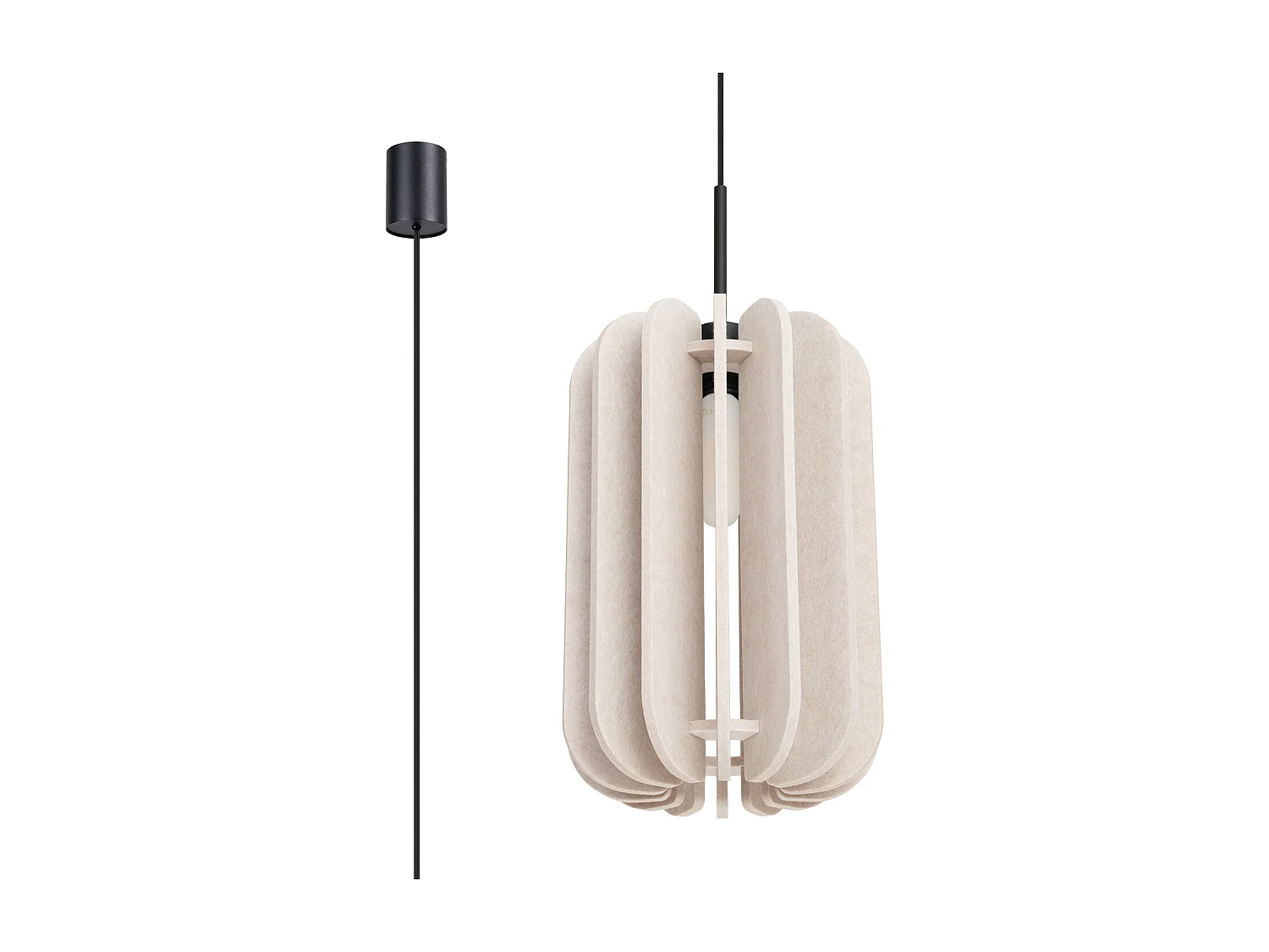 Lampa wisząca nowoczesny Mula, filc/stal – 1 źródło – L.27 x H.165 cm – beżowy/czarny 4810092