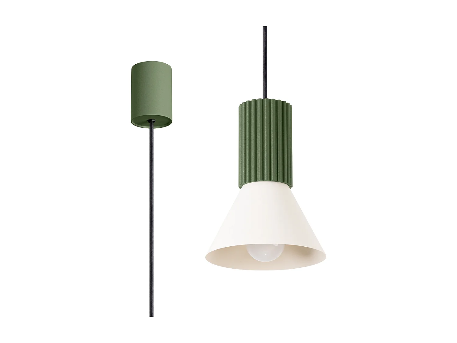 Lampa wisząca loft Estria, stal/aluminium - 1 źródło - L.14 x H.120 cm - beżowy/zielony oliwkowy 4810110 - obrazek 1
