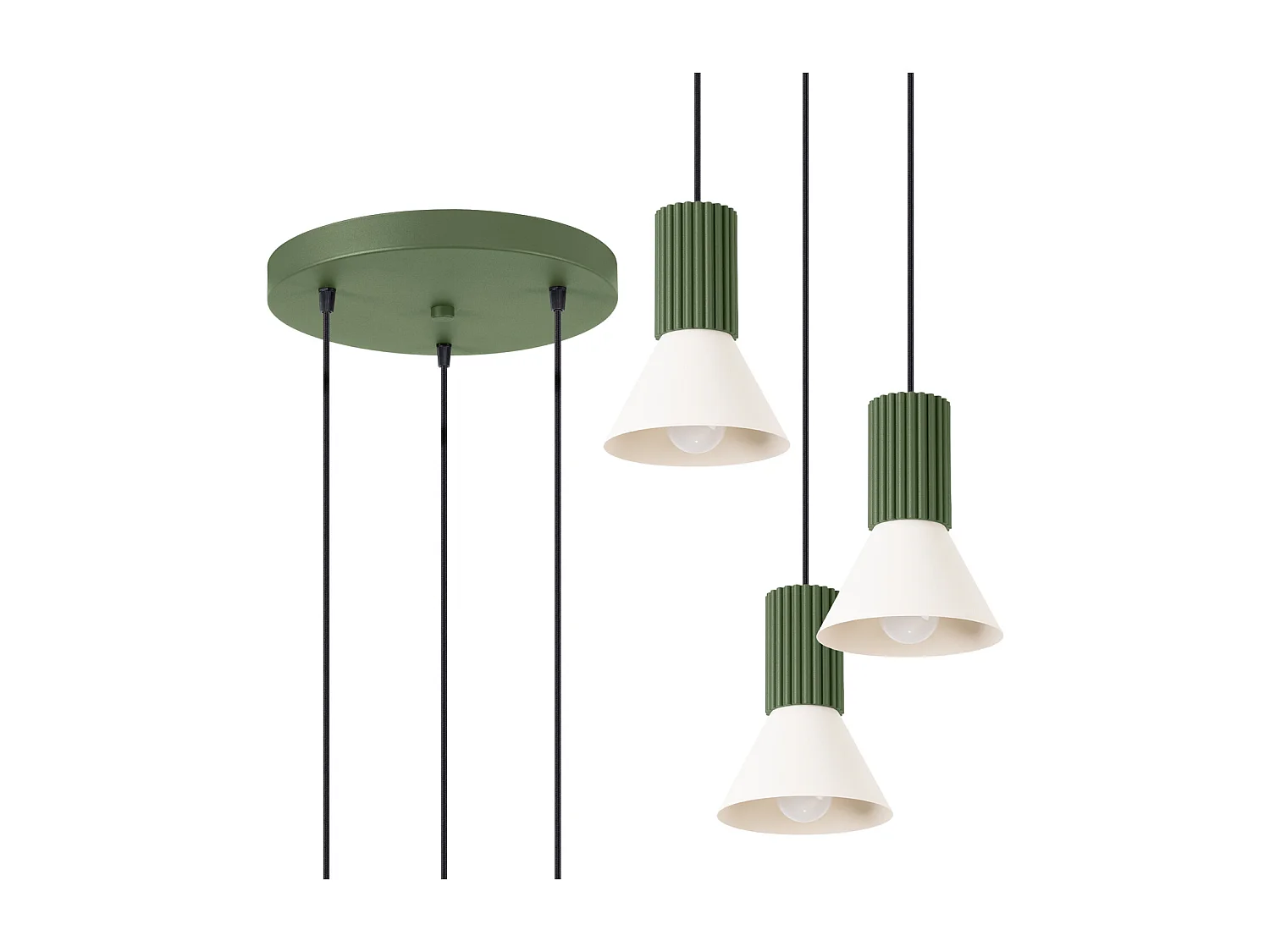 Lampa wisząca loft Estria, stal/aluminium - 3 źródło - L.30 x H.120 cm - beżowy/zielony oliwkowy 4810104 - obrazek 1