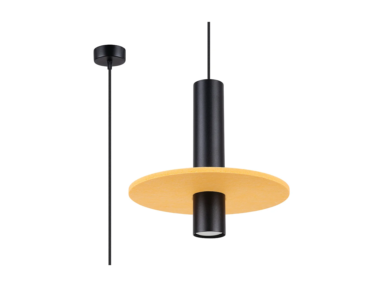 Lampa wisząca nowoczesny Pelta, filc/stal - 1 źródło - L.30 x H.126 cm - żółty/czarny 4810106 - obrazek 1