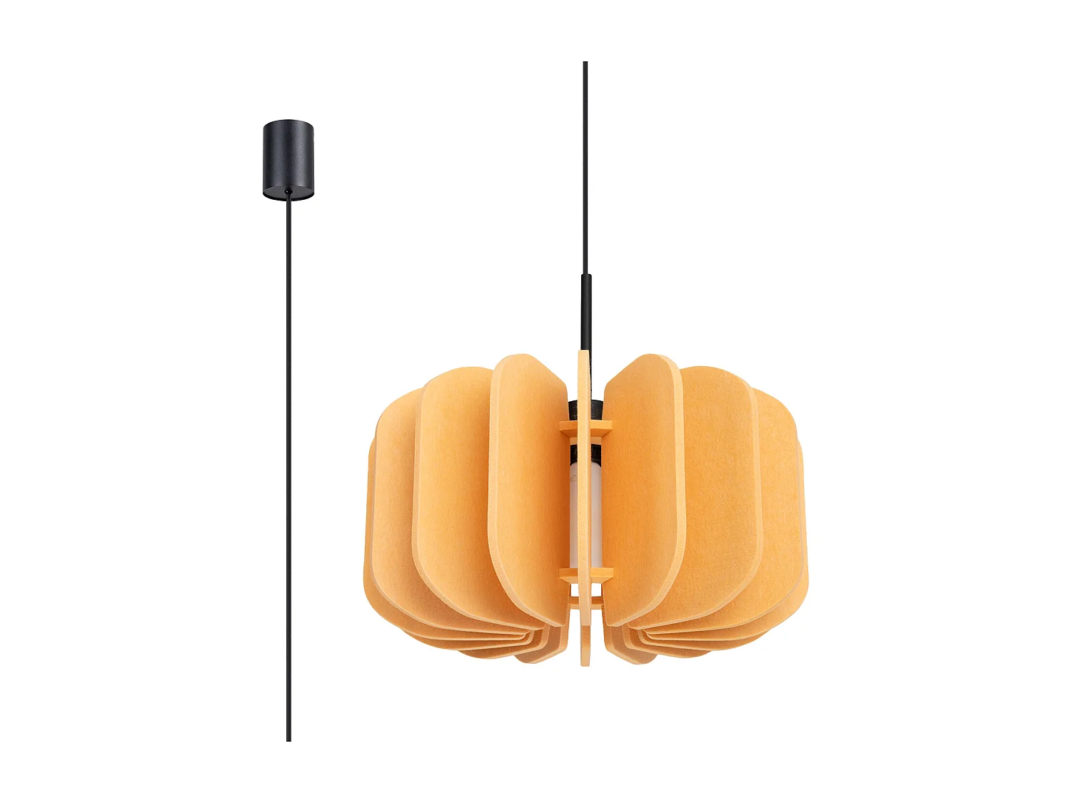 Lampa wisząca nowoczesny Mula, filc/stal – 1 źródło – L.45 x H.146 cm – żółty/czarny 4810111