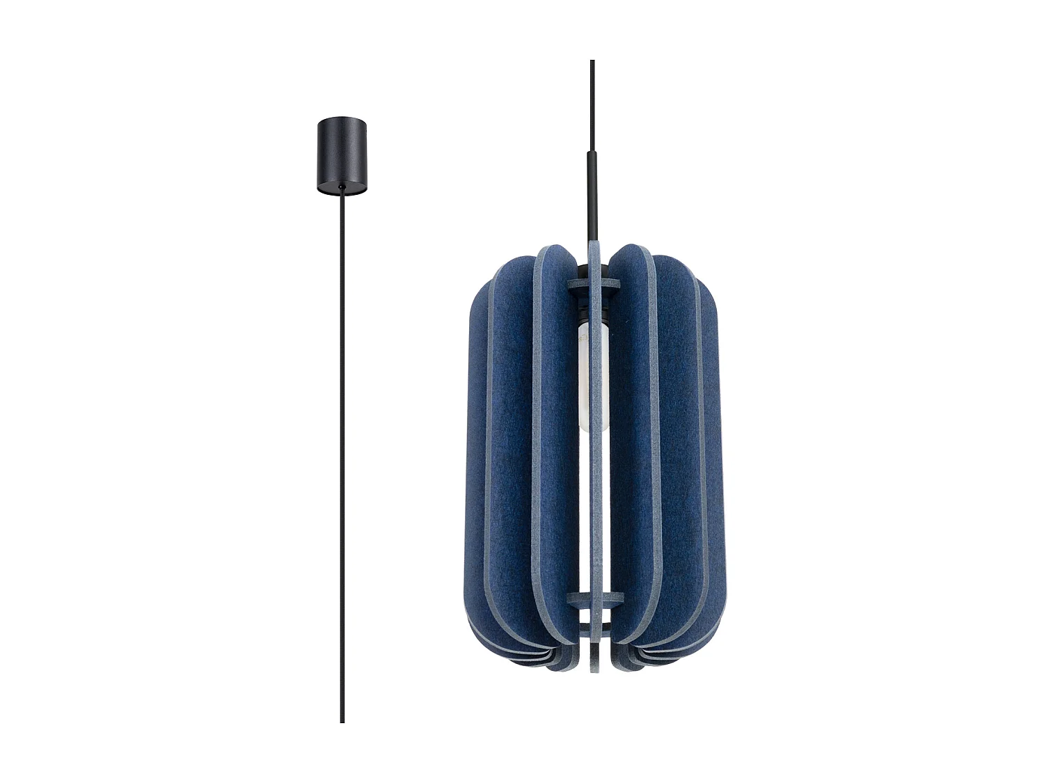 Lampa wisząca nowoczesny Mula, filc/stal - 1 źródło - L.27 x H.165 cm - granatowy/czarny 4810117 - obrazek 1